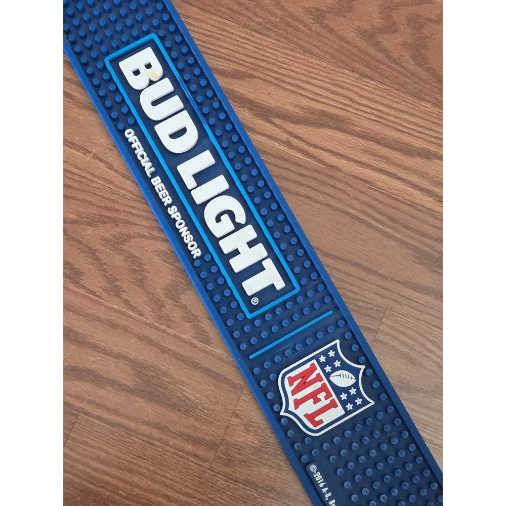 Bud ‎ NFL Official Beer Sponsor Blue Rubber Bar Rail Runner Mat 23.5x3.5 2016